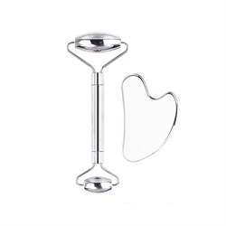 RULLO MASSAGGIO + PIETRA GUA-SHA - ACCIAIO INOX Beauty device & Accessori