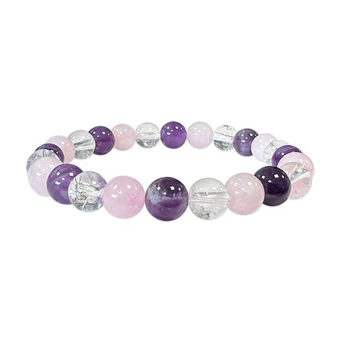 BRACCIALE AMETISTA - QUARZO ROSA - CRISTALLO DI ROCCA