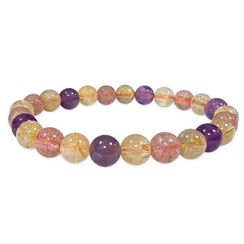 BRACCIALE AMETISTA - QUARZO RUTILATO - QUARZO FRAGOLA