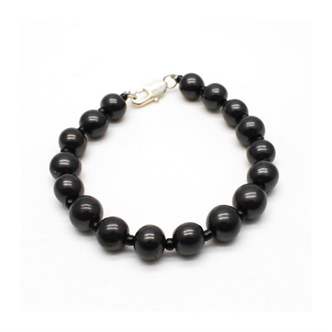 BRACCIALE DI SHUNGITE - PERLE 9 mm & MARMO NERO
