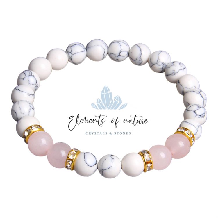 BRACCIALE HOWLITE & QUARZO ROSA *Non più assortito *Non più assortito