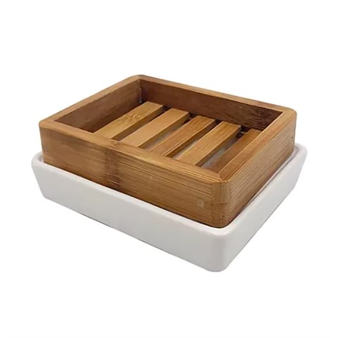 PORTA SAPONE IN BAMBOO e CERAMICA