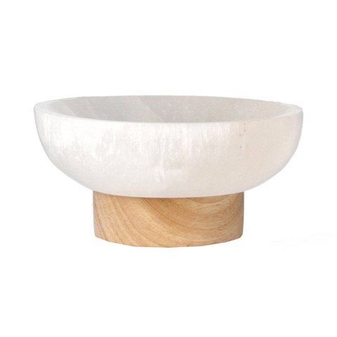 PORTAGIOIE DI SELENITE SU BASE LED IN LEGNO