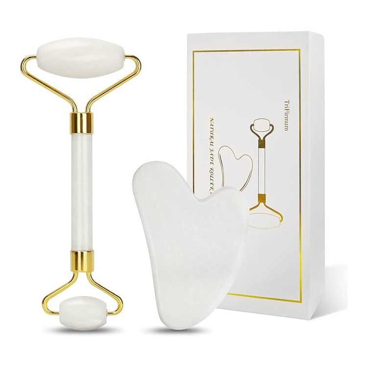 RULLO MASSAGGIO + PIETRA GUA-SHA - GIADA BIANCA Beauty device & Accessori Beauty device & Accessori